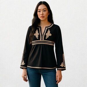 Lucky Brand Black Tunic with Gold Embroidery